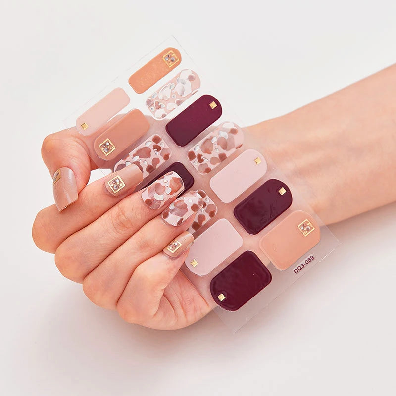 DIY Semi Cured Gel Nail Stickers Long-Lasting Solid Color Nail Strips Patch Slider Nail Sticker Full Cover Decal Manicure Patch