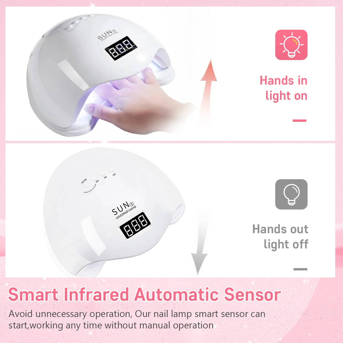 SUN5 UV LED Nail Lamp 48W Nail Dryer For Curing Gel Nail Polish With 4 Timer Automatic Sensor LCD Display Professional Nail Lamp