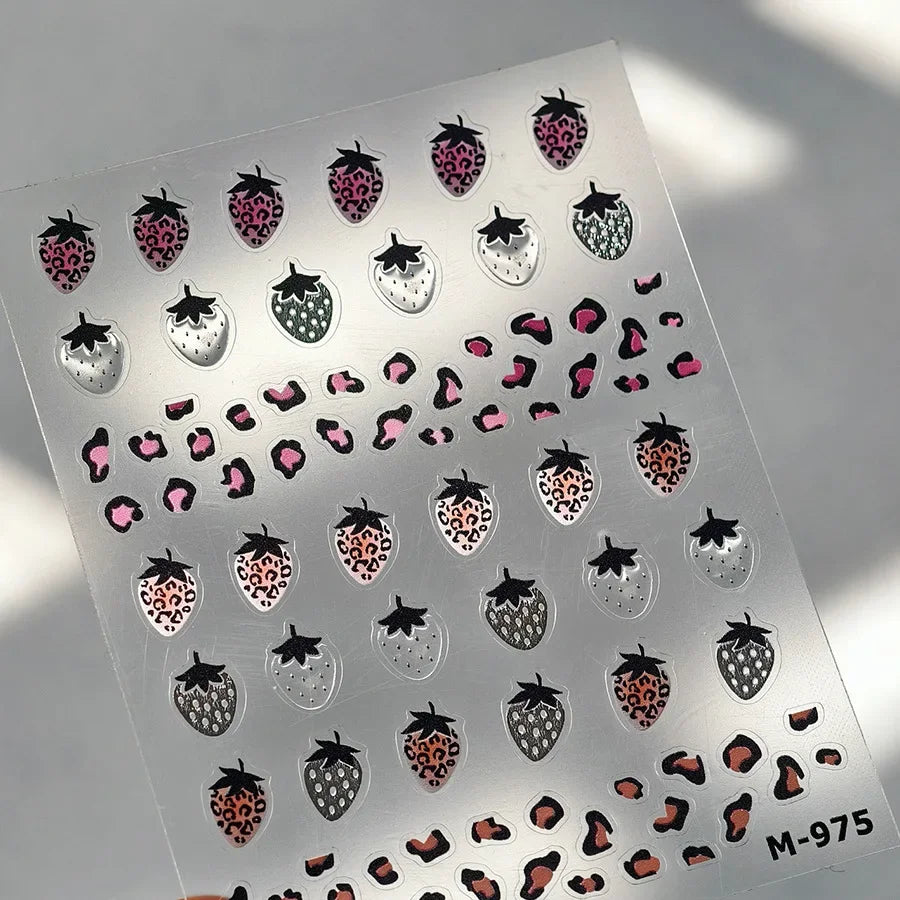 Cute Juicy Red Cherry Bowknot 5D Nail Art Stickers Lovely Shiny Crystal Rhinestone Self Adhesive Decoration Manicure Decal DIY