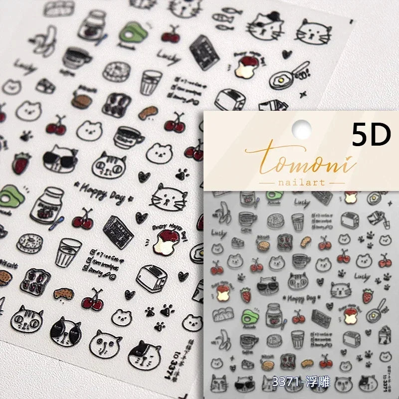 Cute Cat Eye Fishbone Animals Leopard Cat Ginger Cat Kitten Exclamation Point Paw Self Adhesive Nail Art Sticker Manicure Decals