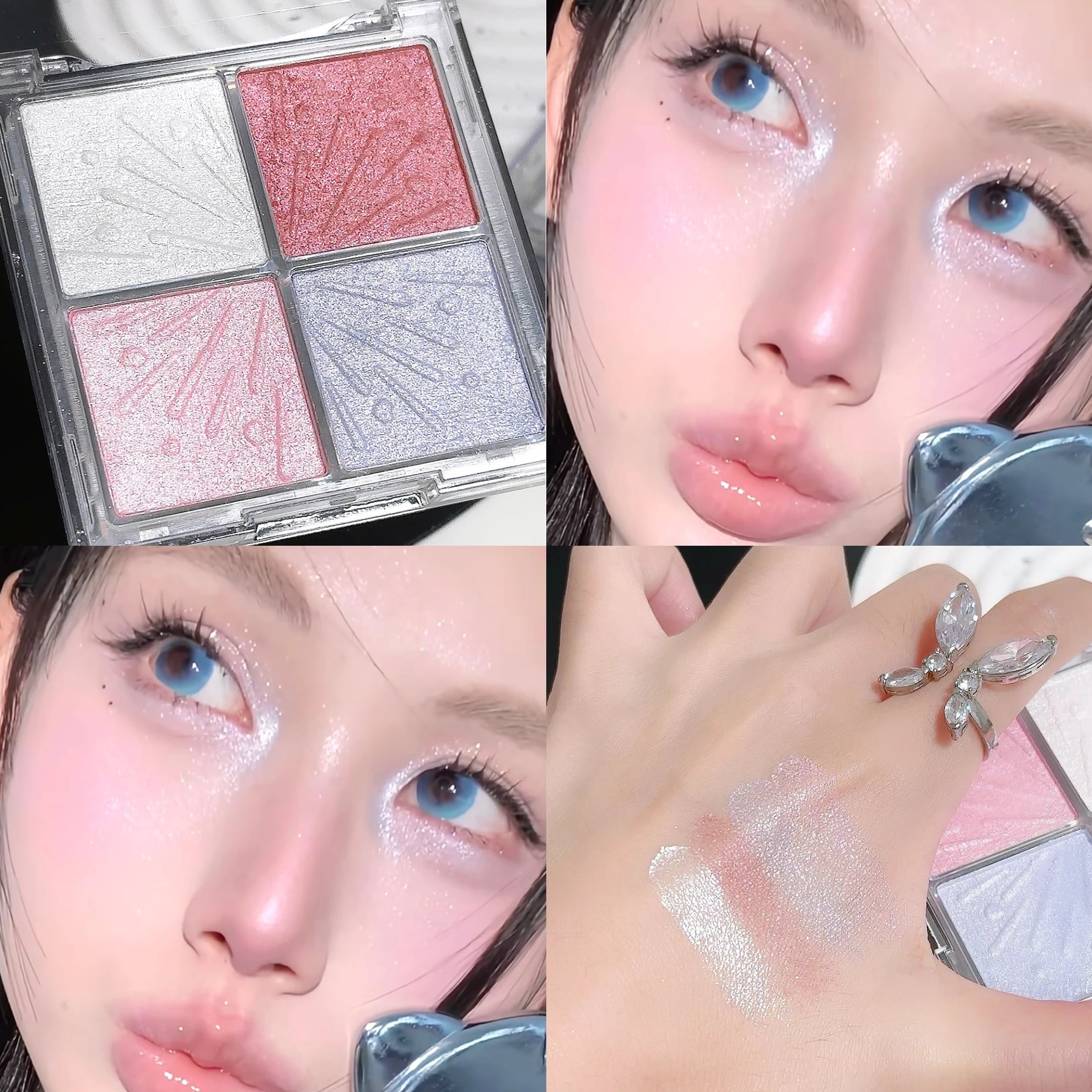 4 Color Face Highlighter Palette Illuminator Palette Natural Glow Waterproof Glitter Shimmer Baked Powder Highlighter Makeup