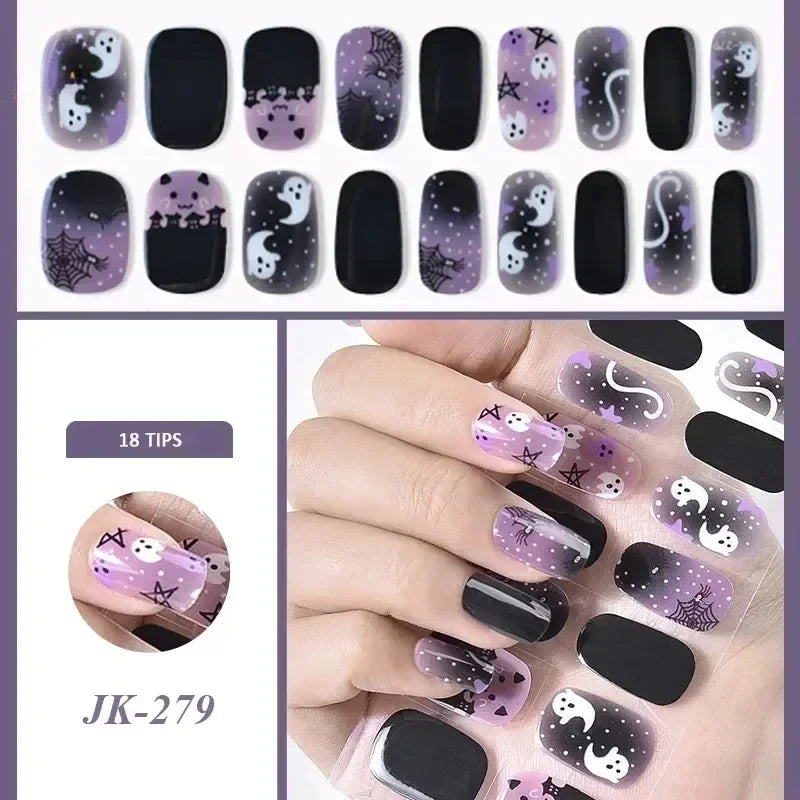 16/20Tips Semi-Cured Nail Wraps Simple Color Adhesive Full Cover Stickers for Nails UV Lamp Need Press On Nails DIY Manicure