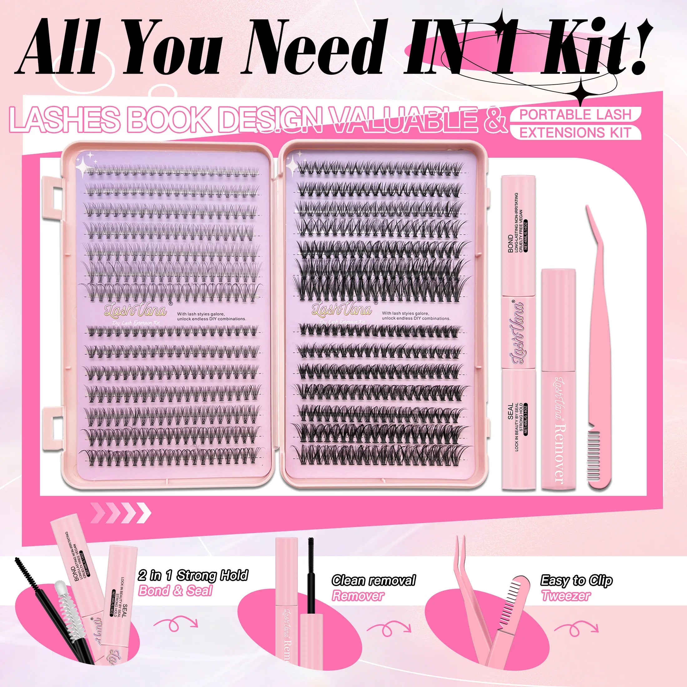 DIY Eyelash Extension Kit 10D20D30D40D with Tweezers Glue Seal Reusable Single Lashes for Party Stage Festival Eye Makeup tools