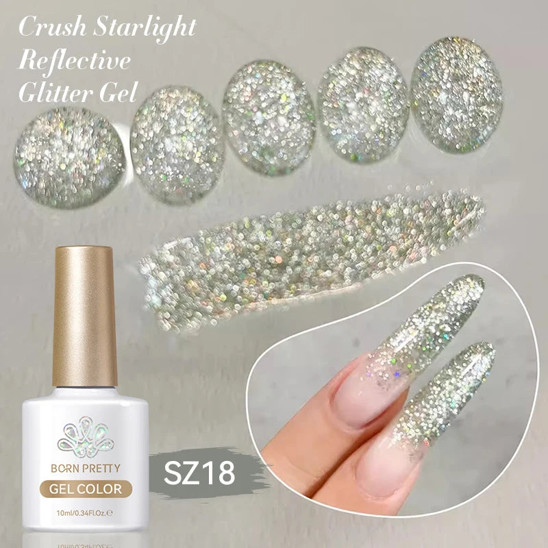 BORN PRETTY 10ml Sliver Carat Mirage Reflective Glitter Gel Nail Polish Sparkling Ultra Shine Soak Off UV Nail Art Gel Varnish