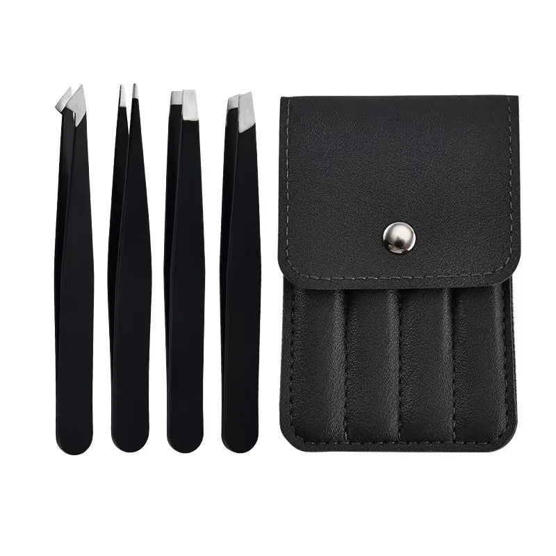 CNK  Wholesale  Stainless Steel Black Eyebrow Tweezer with Slant and Flat Point Beauty Tools for Eyebrows & Ingrown Hair Removal