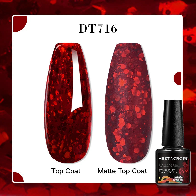 MEET ACROSS 160 Colors 7.3ml Gel Nail Polish Vernis Glitter Sparkly Semi Permanent Soak Off LED UV Gel Varnish Nail Art Manicure