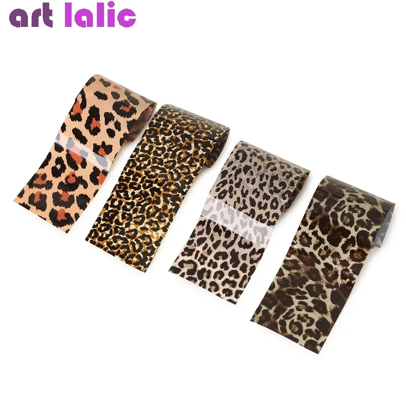 4pcs Leopard Print Nail Foils Set Animal Transfer Paper Art Stickers Manicure Decals for Nail Decoration
