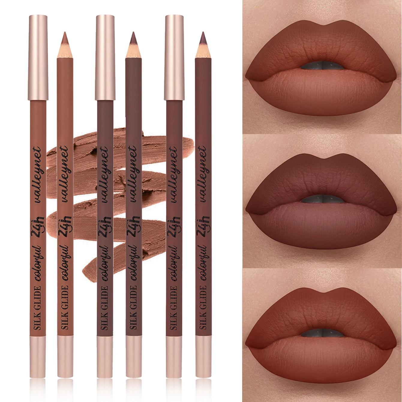 3Pcs/Set Brown Matte Lip Liner | Creamy waterproof formula | Long-lasting, waterproof, smudge-resistant | Highly pigmented