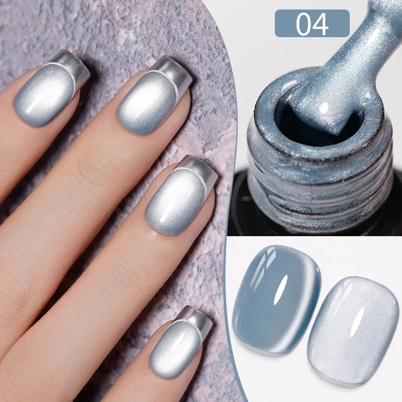 PUENTE 7.5ML Nude Shade Ceramic Cat Eye Gel Nail Polish Shiny Moonlight Cat Eye Gel Soak Off UV Semi-Permanent Nail Art Varnish
