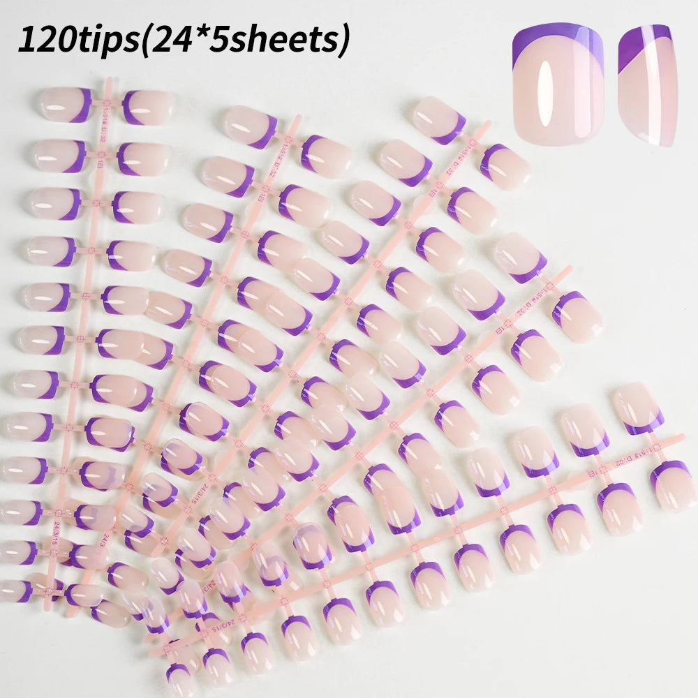 120/240Pcs French Short Square False Nails 12-Sizes Full Cover Press On Nail Glossy French Fake Fingertips for Women DIY Nails &
