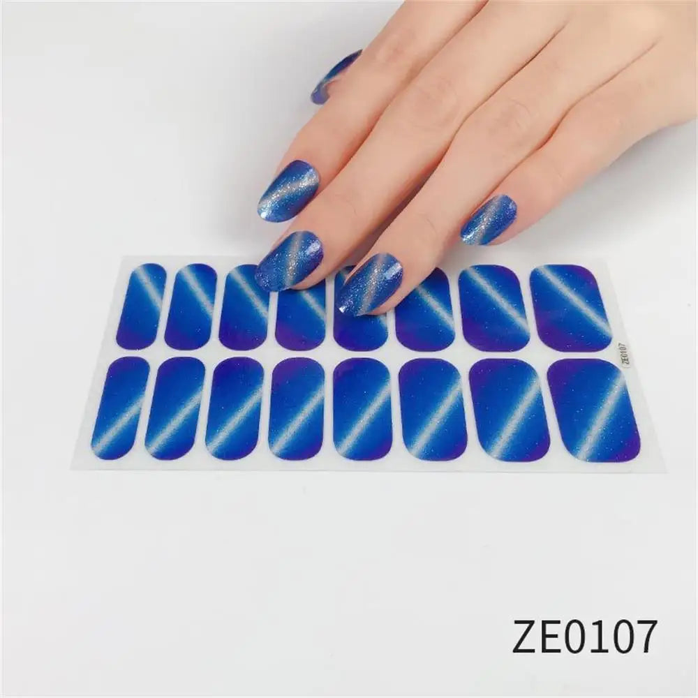 Gradient Cat Eye Style Nail Art Stickers, 16-Piece Set Self-Adhesive Waterproof Glitter False Nail Decals