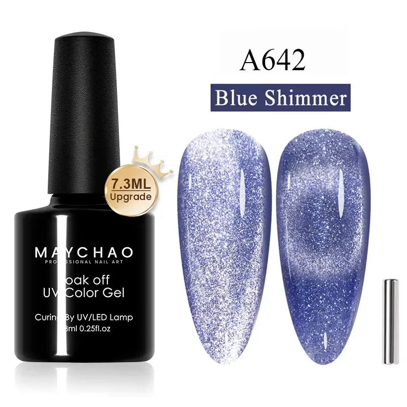 MAYCHAORomantic Galaxy Cat Eye Gel Nail Polish With Magnet Soak off UV Holographic Magnetic Rainbow Gel Polish for Nail Manicure