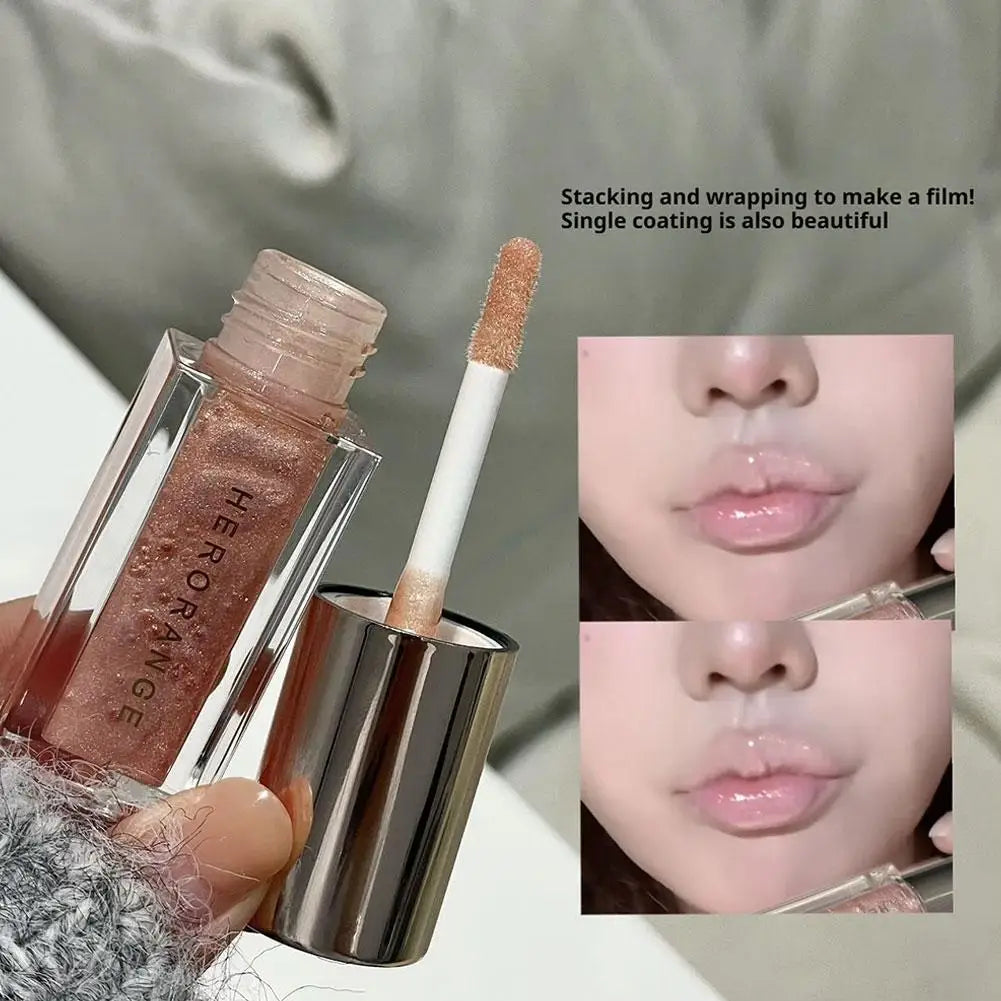 Clear Watery Lip Glaze With Shimmer Herorange Starlight Gloss For Everyday Parties Lightweight Non-Sticky Lasting Brand Lipstick