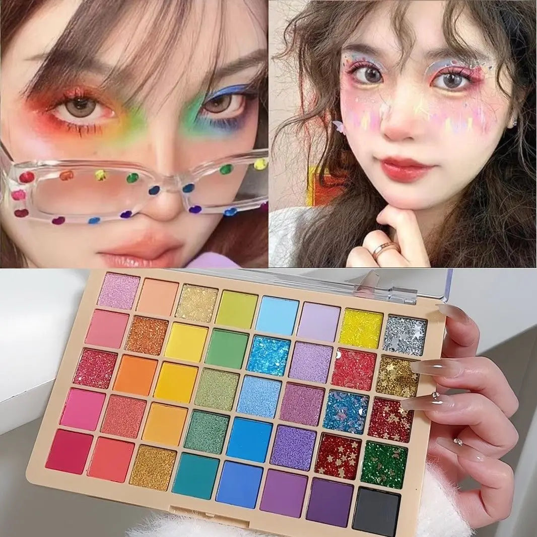 Colored eyeshadow set, 40 colors, music festival performance stage, matte and pearlescent, green, blue, pink, Mother's Day gift