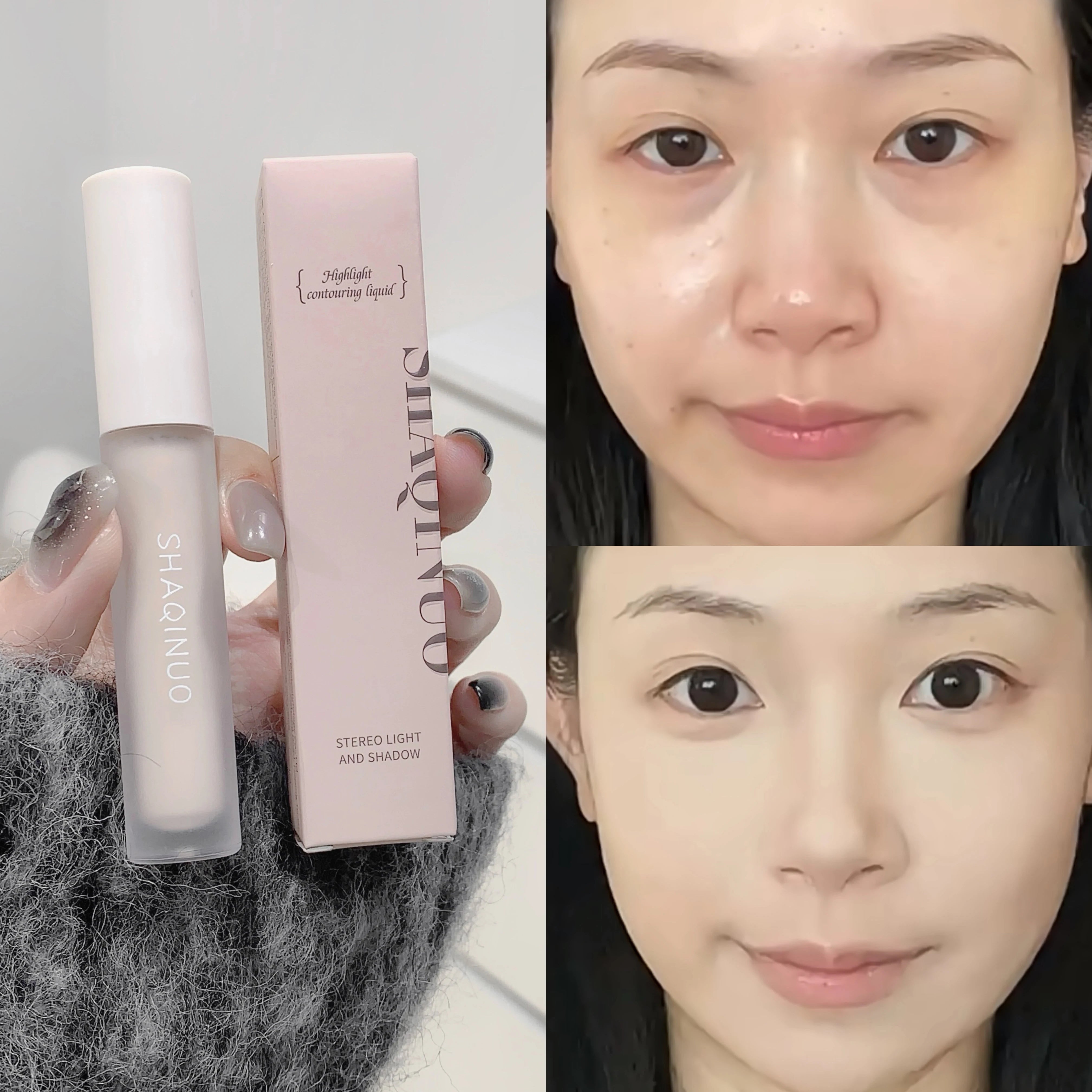 SHAQINUO Two-Color 3D Highlight and Contour Liquid for Nose Highlighting and Side Contouring, Brightening Cement Stick