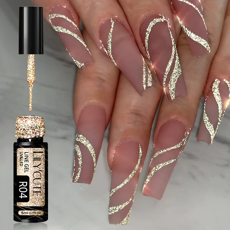 LILYCUTE 5ml Super Bright Metallic Painting Liner Gel Nail Polish UV LED Painting Gel Nail Art Drawing Stripe Pull Line UV Gel