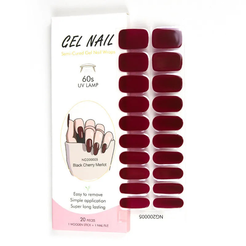 16/20Tips Semi-Cured Nail Wraps Simple Color Adhesive Full Cover Stickers for Nails UV Lamp Need Press On Nails DIY Manicure