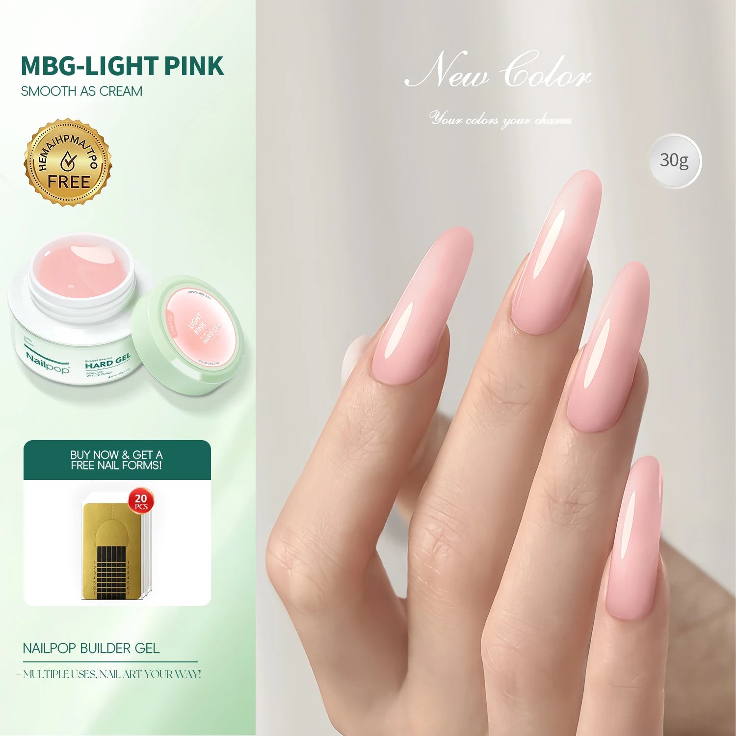 Nailpop 30g HEMA-FREE Builder Gel Milky Smooth UV Nail Gel for Extension Long Lasting Hard Gel Nail Strengthen Nail Art Design