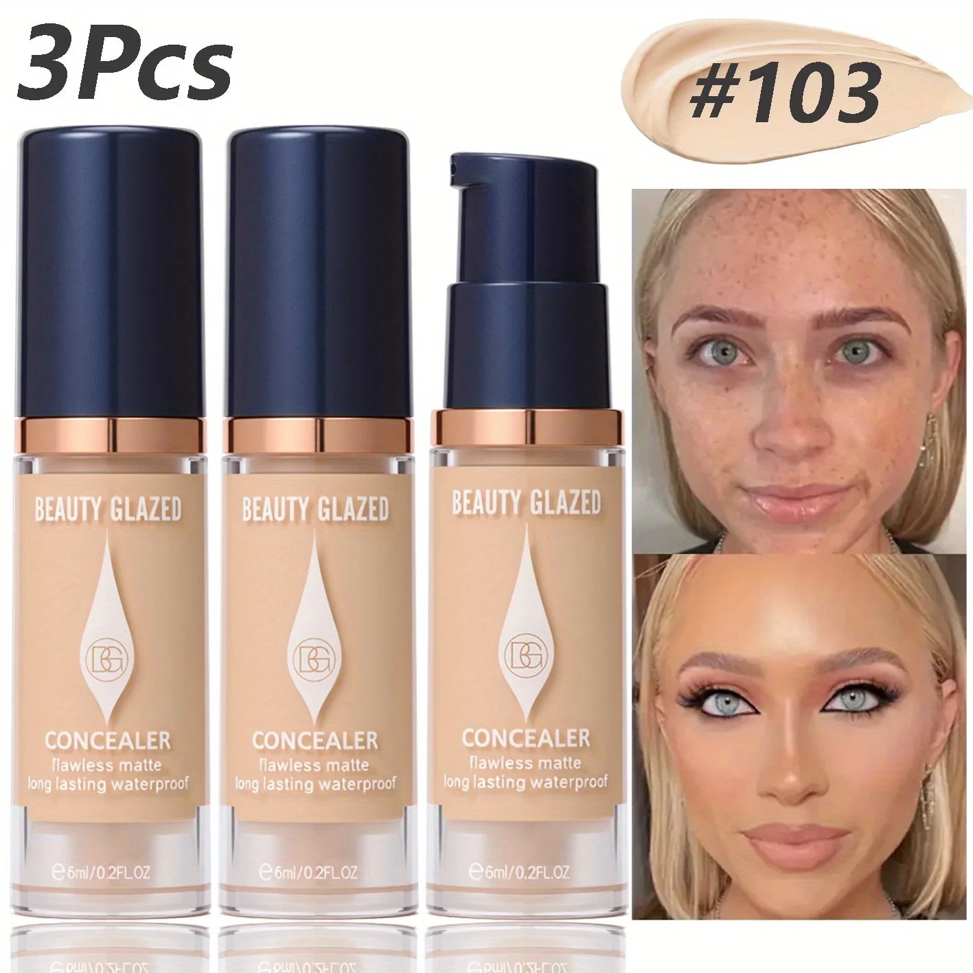 3Pcs/Set Full Coverage Concealer Foundation Long Lasting Waterproof Matte Finish Dark Spots Tattoos Travel Size Cosmetics
