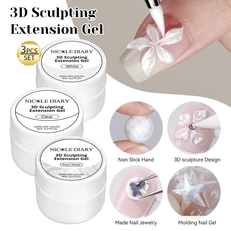 NICOLE DIARY White Non Stick Hand Extension Gel Nail Polish For 3D Shaping Carving Flower DIY Nail Art Extension Acrylic