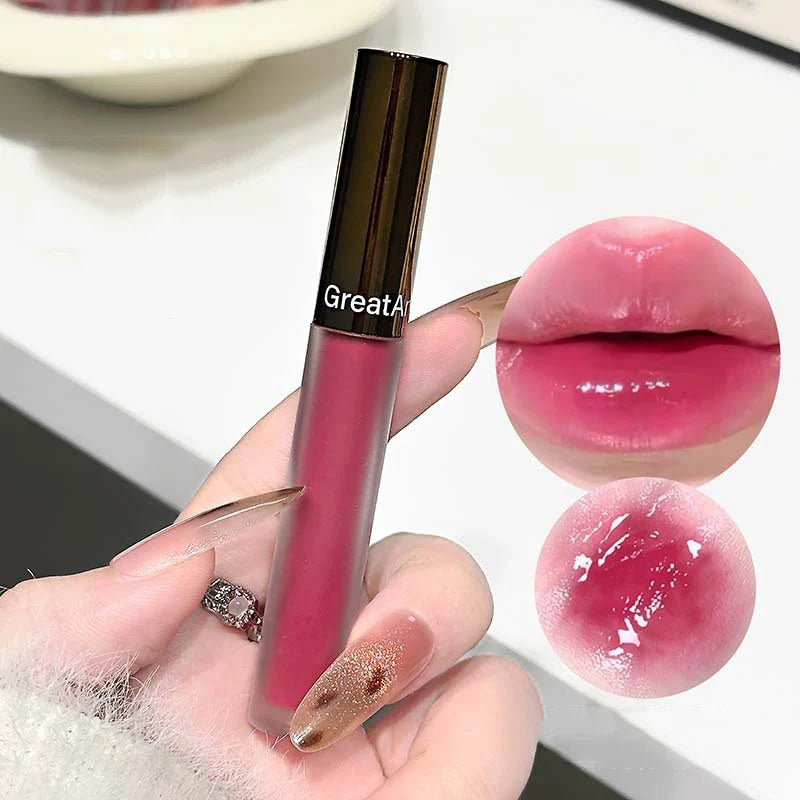 Berry Red Mirror Translucent Lip Gloss Hydrating Water Light Lipstick Clear Jelly Lip Glaze Nude Brown Moisturizing Makeup Tint
