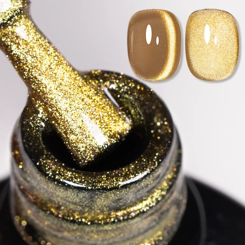 AWStorG 7.5ml Golden Gradient Cat Eye Nail Polish Gel Phototherapeutic Gel Soak Off Nail Magnetic Gel Polish Nail Art DlY