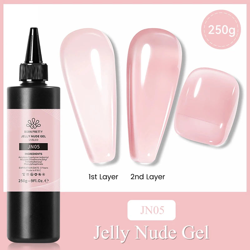 BORN PRETTY 250g Pure Black White Color Gel Nail Polish Semi Permanent Jelly Nude Gel Refilled Package Soak Off UV LED Gel