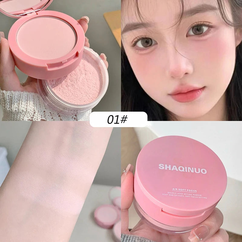 Rose Pink Makeup Loose Powder 2-in-1 Setting Powder Waterproof Oil Control Lavender Purple Transparent Pressed Powder Concealer