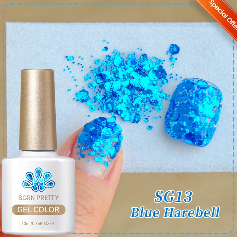 BORN PRETTY 10ml Sliver Carat Mirage Reflective Glitter Gel Nail Polish Sparkling Ultra Shine Soak Off UV Nail Art Gel Varnish