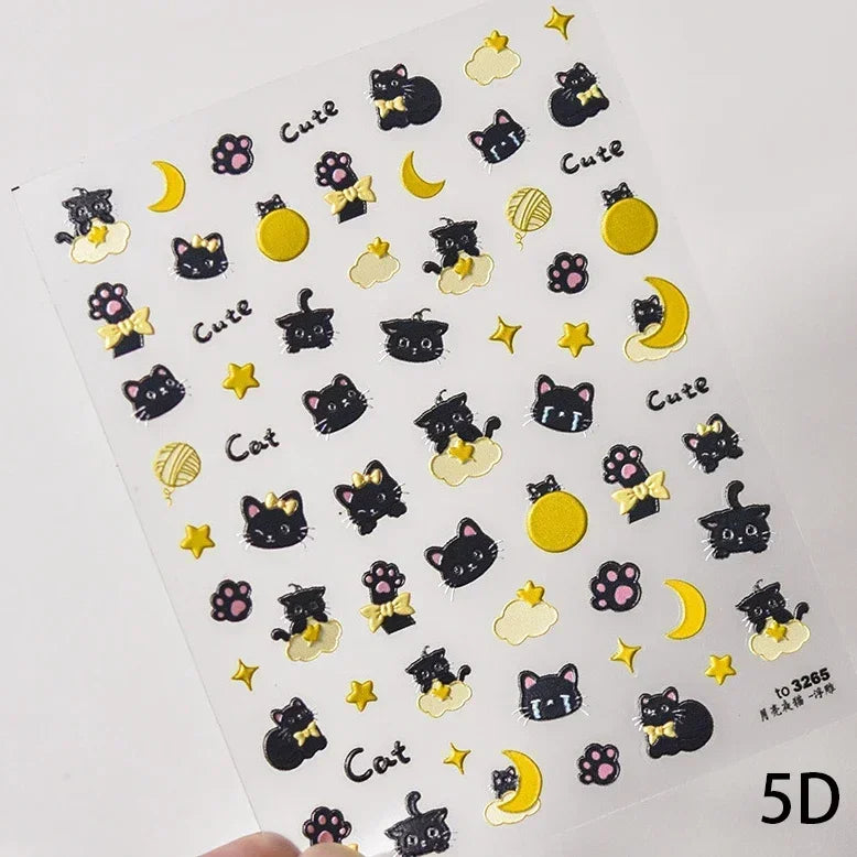 Cute Cat Eye Fishbone Animals Leopard Cat Ginger Cat Kitten Exclamation Point Paw Self Adhesive Nail Art Sticker Manicure Decals