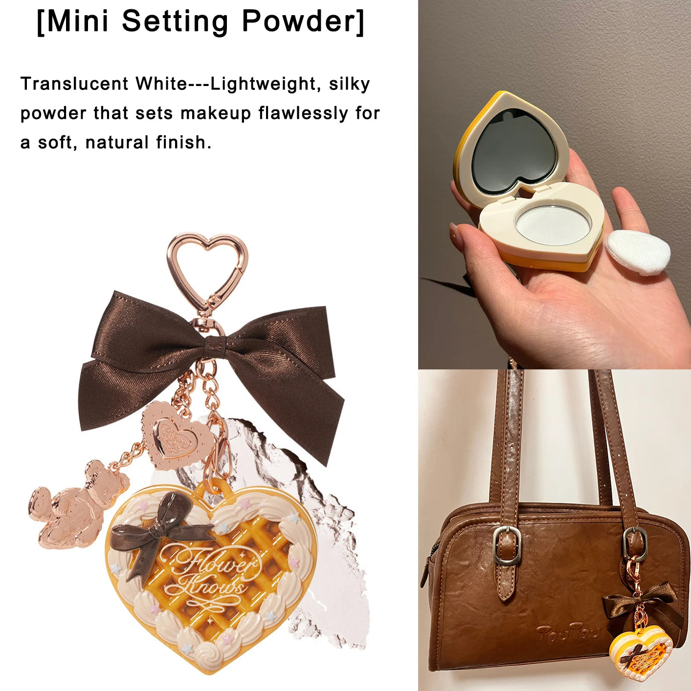Flower Knows Cupid Sweetie Bear Face Powder with Solid Perfume Highlighter Pendant Long Lasting Portable Scent Makeup Decoration