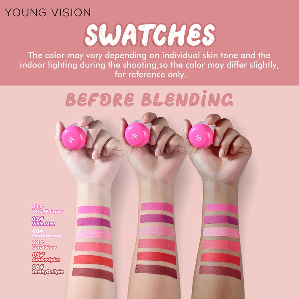 6 color optional Mousse texture powder blusher cream delicate, and has a lasting matte velvet rouge. gift A finger powder puff