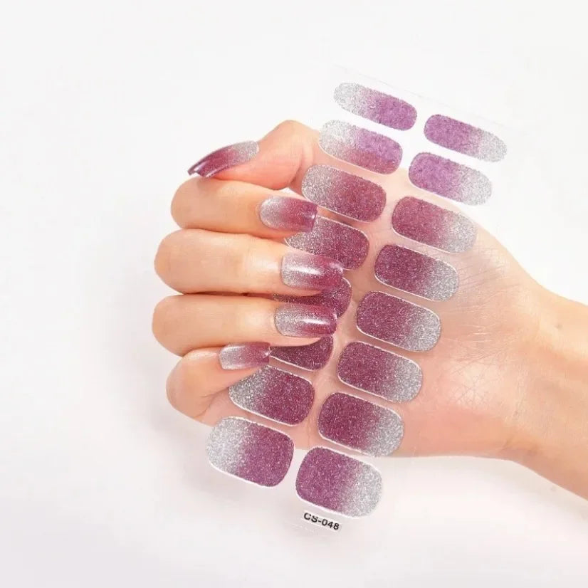 DIY Semi Cured Gel Nail Stickers Long-Lasting Solid Color Nail Strips Patch Slider Nail Sticker Full Cover Decal Manicure Patch