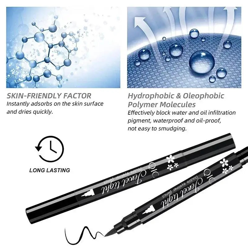 Double Ended Eyeliner With Eye Stamp Liquid Felt Tip Eyeliner Pen Black Waterproof Long Lasting and Smudge Proof Makeup Women
