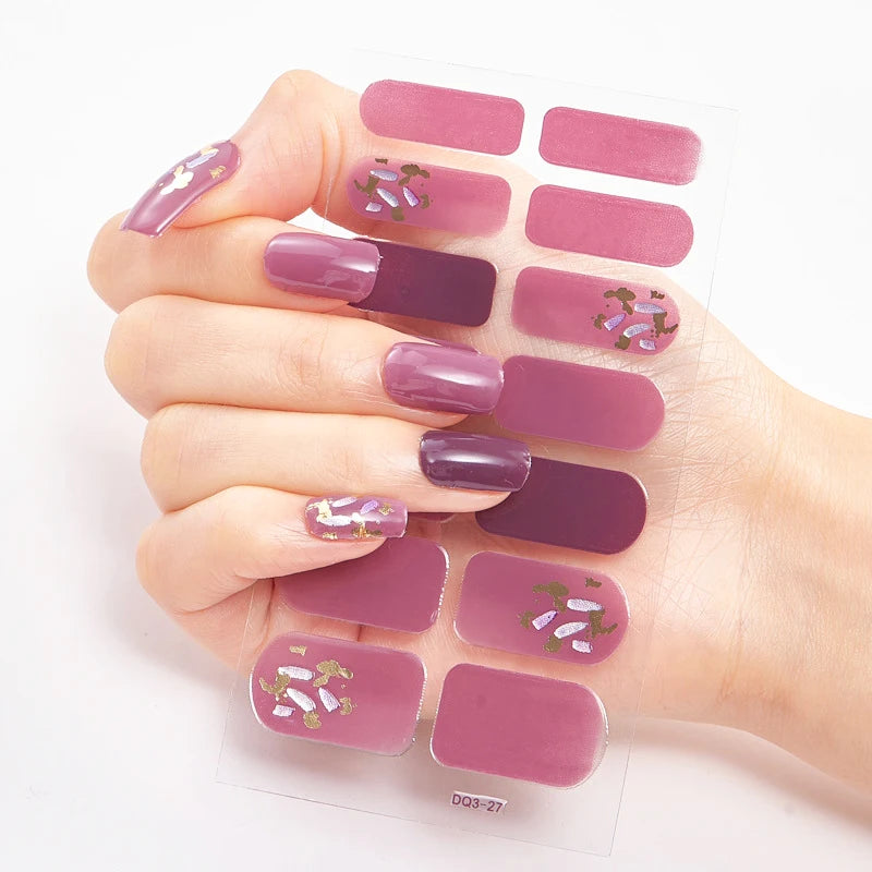 DIY Semi Cured Gel Nail Stickers Long-Lasting Solid Color Nail Strips Patch Slider Nail Sticker Full Cover Decal Manicure Patch