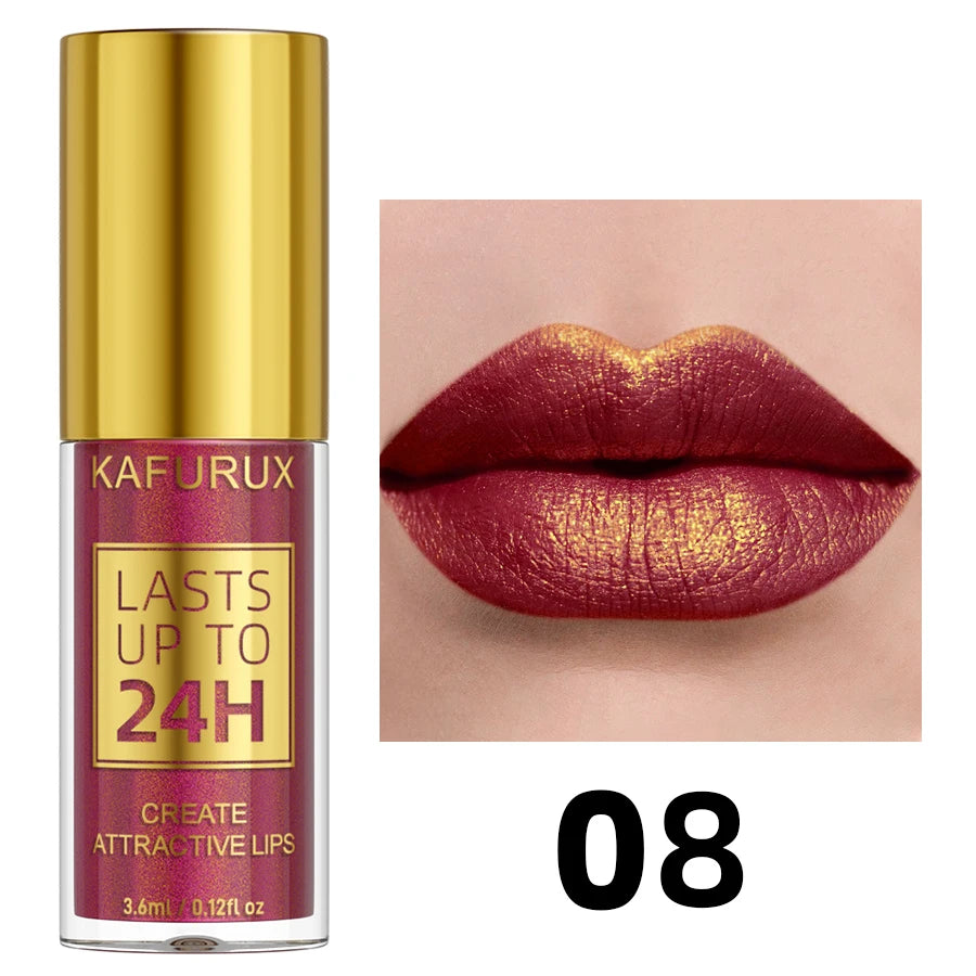 Glitter Shiny Bold& Intense Metallic Lip Glaze Pearlescent Lip Tint, Waterproof Long Lasting Lip Gloss Makeup Matte Lip Gift fo