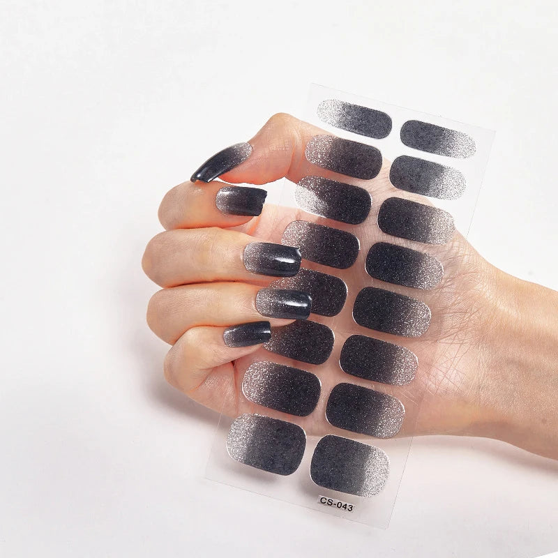 DIY Semi Cured Gel Nail Stickers Long-Lasting Solid Color Nail Strips Patch Slider Nail Sticker Full Cover Decal Manicure Patch