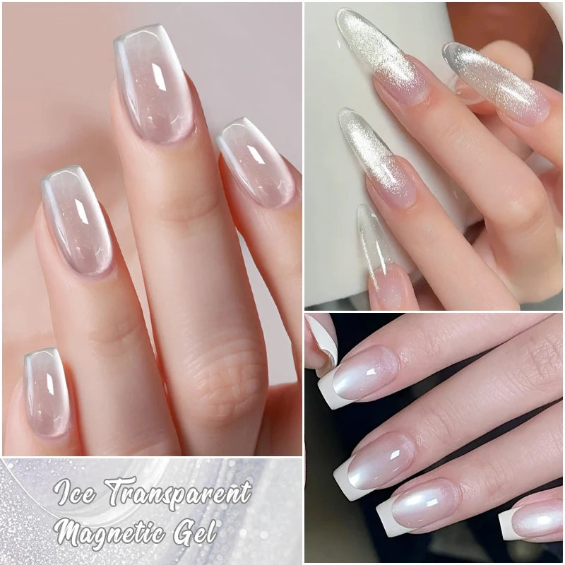 7ML Ice Transparent Glass Bead Moonlight Cat Eye Magnet Gel Nail Polish Jelly Ultra Shine Glitter Semi Permanent Soak Off UV Gel