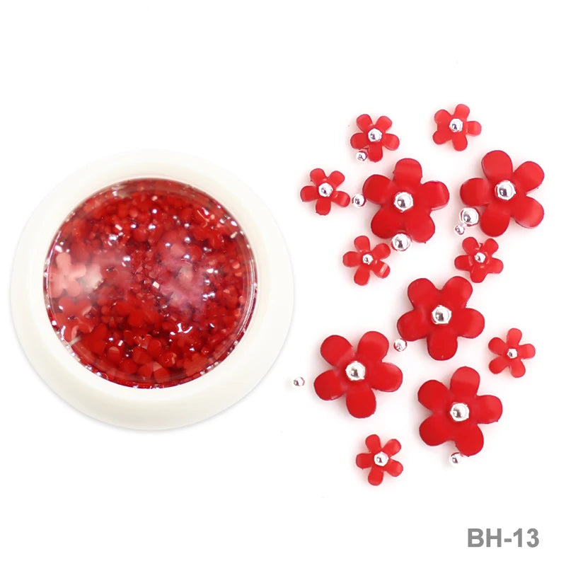 White Acrylic Flower Nail Art Decorations Mixed Size Rhinestones Red Blue Gem Manicure Tools Accessories DIY Nails Design 5g