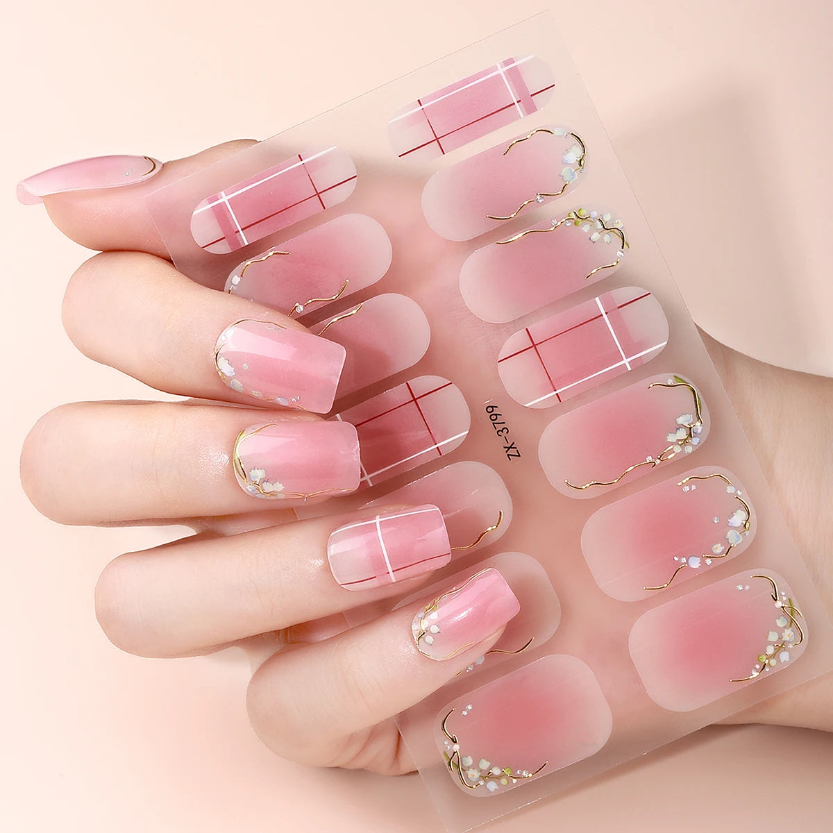 14Tips DIY Baking-Free Nail Stickers Spring Summer Flowers Self-Adhesive Nail Strips Full Cover Nail Decoration Decal