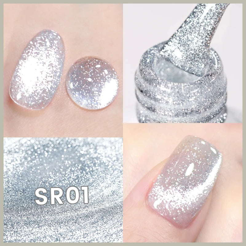 BORN PRETTY 10ml Silver Shining Reflective Cat Magnetic Gel Nail Polish Crystal Glitter Soak Off UV LED Nail Art Gel Varnish