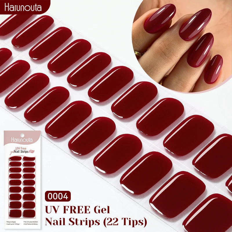 22strips UV Free Nail Gel Strips Loving Heart Gel Polish Nail Sticker Curing-free Adhesive Stickers for Nails Long Lasting Wrap