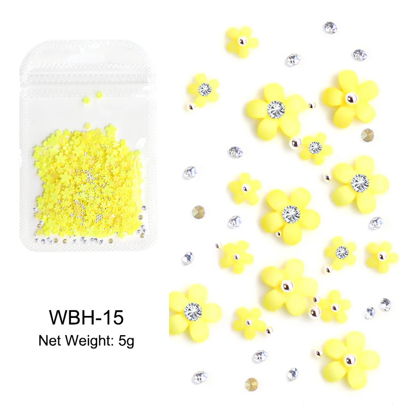 White Acrylic Flower Nail Art Decorations Mixed Size Rhinestones Red Blue Gem Manicure Tools Accessories DIY Nails Design 5g