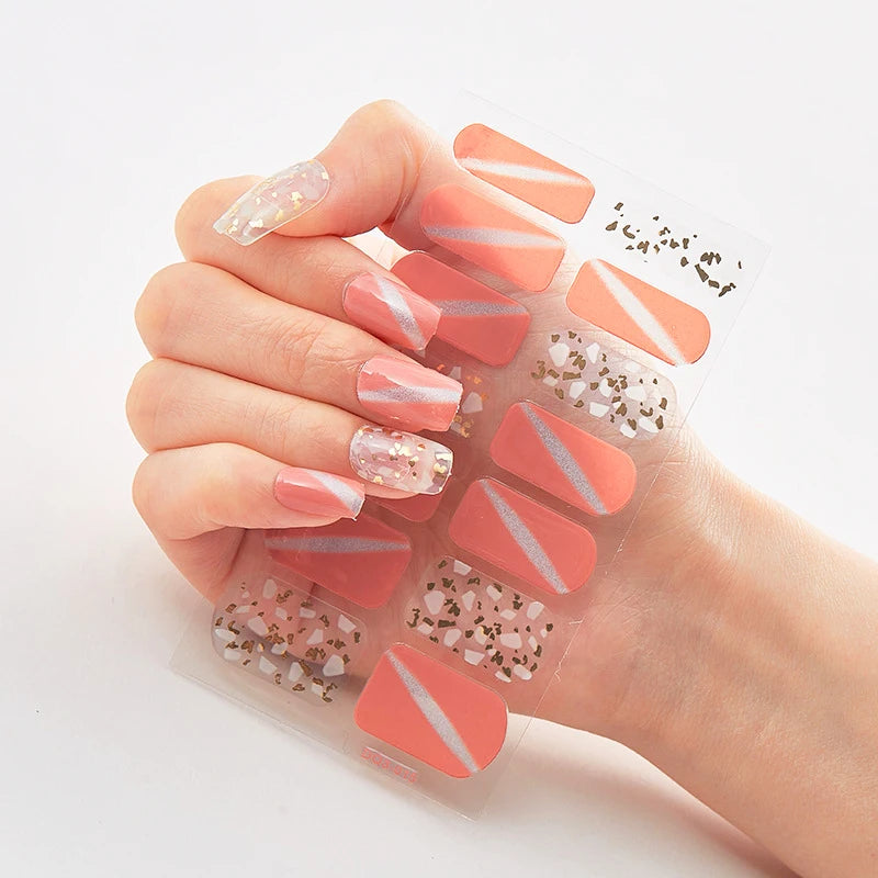 DIY Semi Cured Gel Nail Stickers Long-Lasting Solid Color Nail Strips Patch Slider Nail Sticker Full Cover Decal Manicure Patch