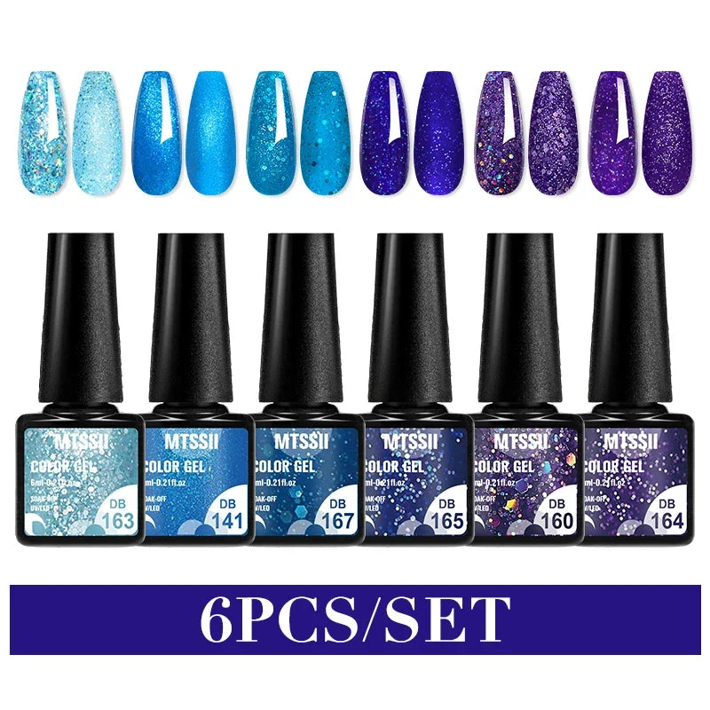 MTSSII 6PCS/Set Sparkly Red Roes Red Gel Nail Polish Shinning Nail Art LED UV Gel Varnish Nail Supplies Manicure Kit for Nails
