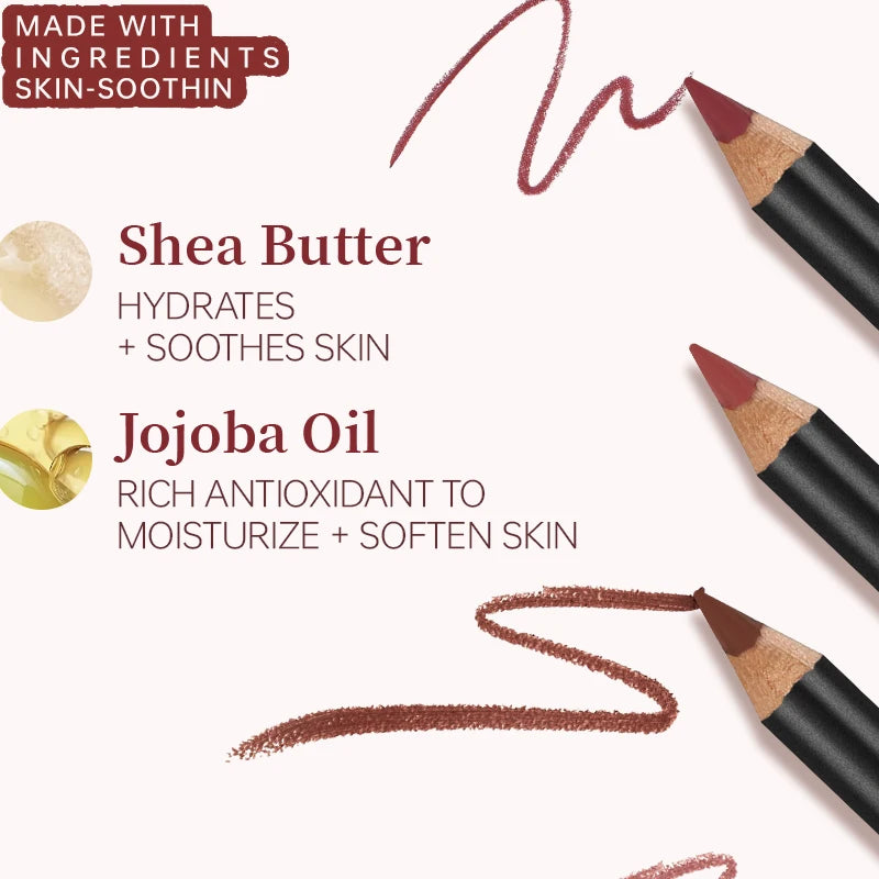 Velvet Matte Lip Liner, Waterproof Non-Fading Long Lasting Lip Pencil, Smooth Application Lip Contour Makeup for Women