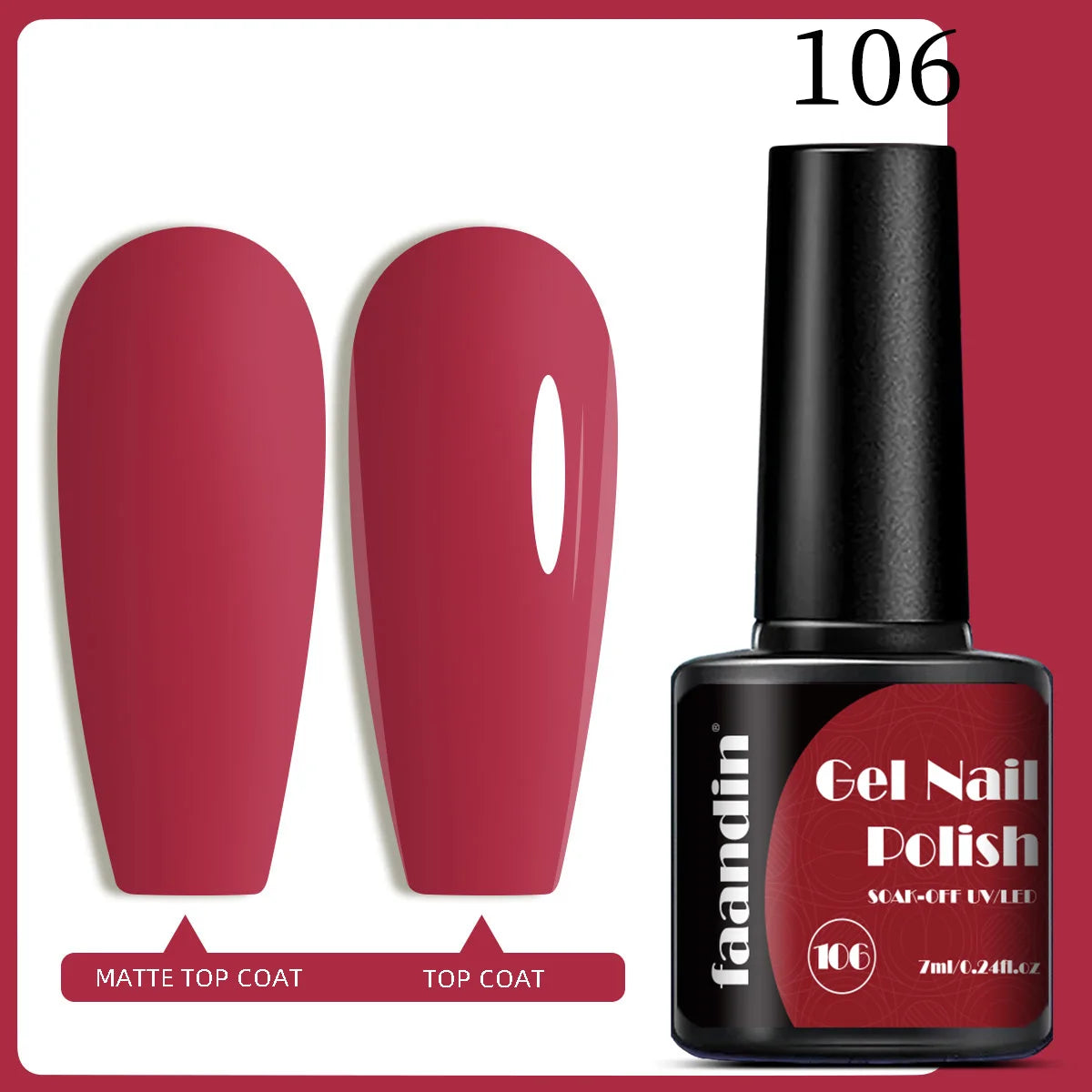 Faandin 7ml 1 Bottle, Solid Color Gel Nail Polish, Selected Red Nail Polish Gel, Uv Lamp Quick-Drying, Alcohol-Free, Full Color, Not Easy to Fade, High Saturation Color, Easy to Use, Can Be Used at Home, Essential Item for Fa