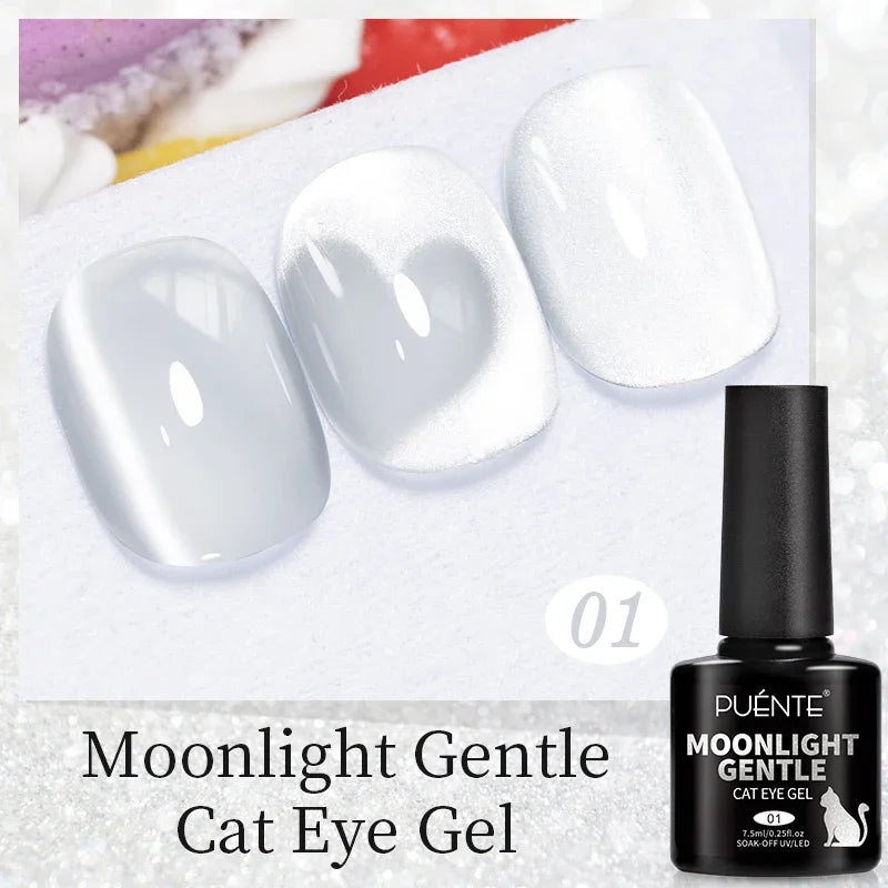 PUENTE 7.5ML Nude Shade Ceramic Cat Eye Gel Nail Polish Shiny Moonlight Cat Eye Gel Soak Off UV Semi-Permanent Nail Art Varnish