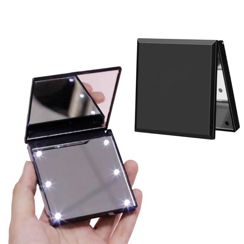 Travel Mirror with Light Compact Makeup Mirror with 6 LED Lights, Folding Pocket Lighted Compact Mirror for Purse Gift for Women