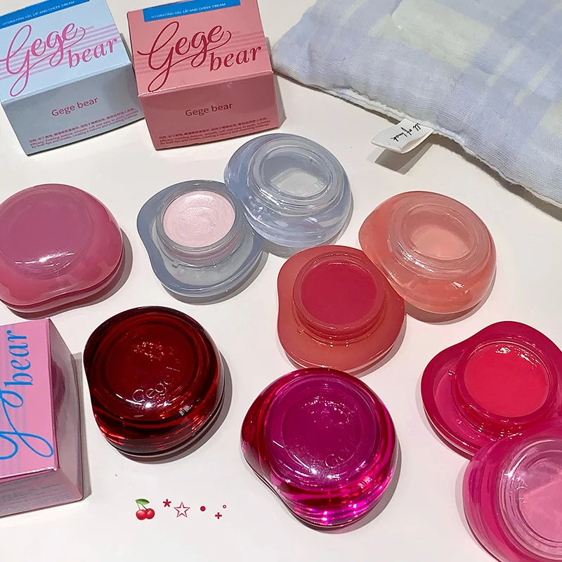 Canned Jelly Mirror Lipstick Peach Pink Lip Cheek Dual-use Cream Solid Lip Gloss Lasting Moisturizing Rouge Blush Korean Makeup